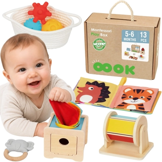 Woopie Green Montessori senzorna kutija 6 u 1 za djecu od 5 do 6 mjeseci - 13 komada