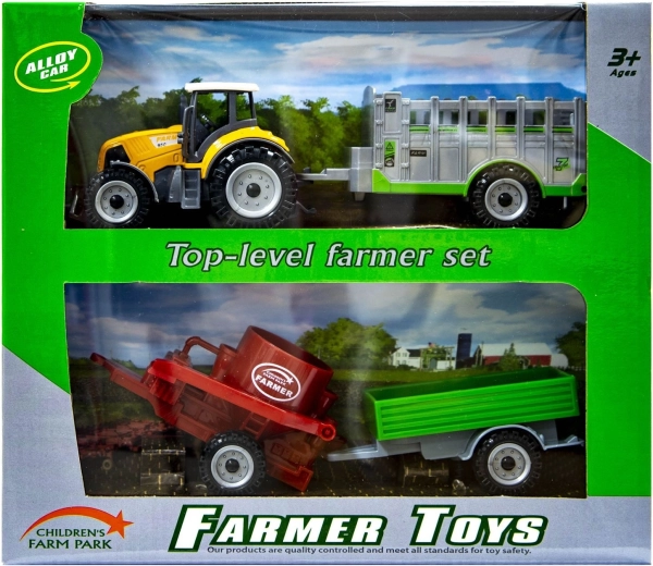 Narančasti traktor s izmjenjivim prikolicama