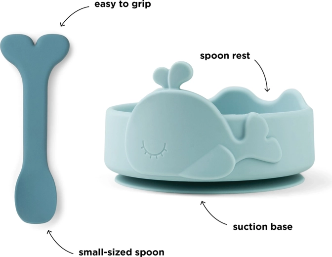 Done by Deer silicone bowl with suction base and spoon Stick&Stay Wally blue