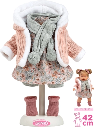 Odjeća za lutku 42 cm – ružičasti pleteni set sa šalom i suknjom