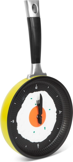 Yellow Frying Pan-Shaped Wall Clock with Fried Egg