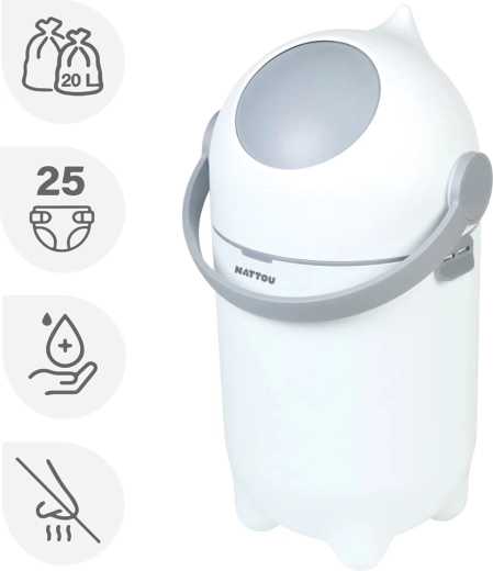 Nattou Dropy diaper bin, white, 20 L