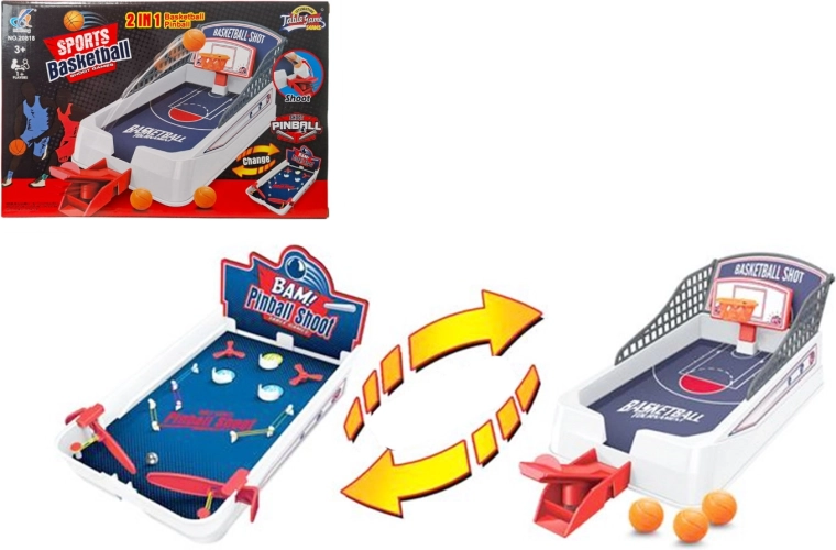 2-in-1 Skill Tabletop Game: Pinball and Basketball