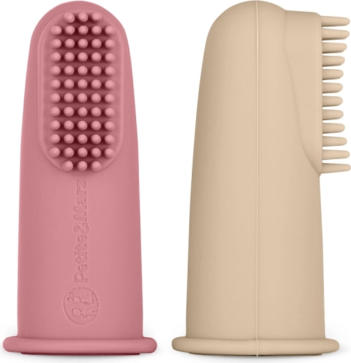 Petite&Mars set silikonskih četkica za zube za prst Rose & Sand, 2 kom