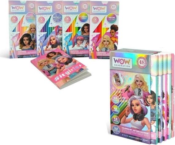 Set pribora za pisanje – pastelne, klasične, neonske i metalik bojice + bilježnica