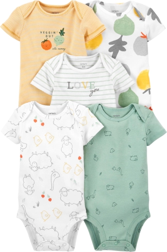 Carter's bodiji za bebe s kratkim rukavima Animals, neutralni, 5 kom