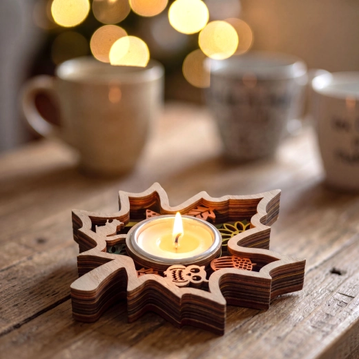 Autumn wooden tealight holder - 1 piece