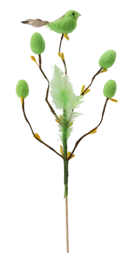 Uskrsna grančica s ptičicom i jajima na štapiću 24 cm