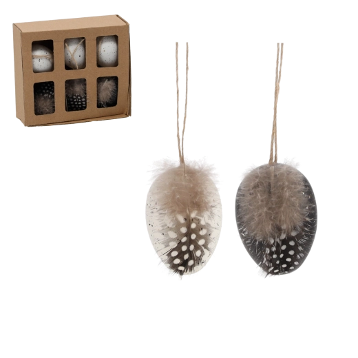 Set visećih uskrsnih jaja – crno‑bijela elegancija (6 kom)