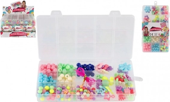 Set šarenih plastičnih perlica s uzicom u praktičnom organizatoru