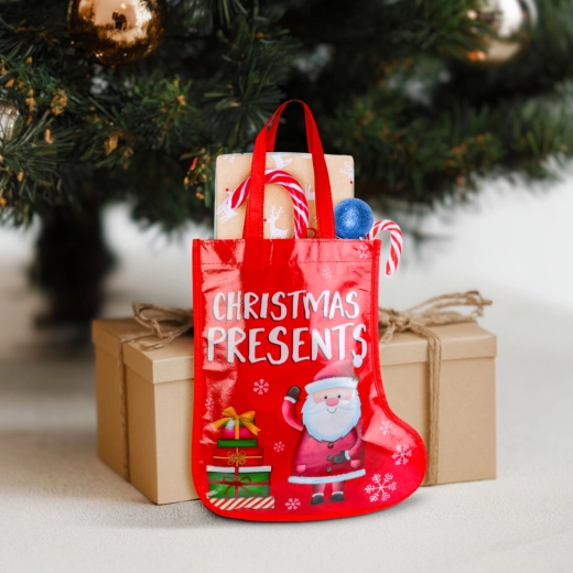 Christmas gift bag in the shape of a Santa boot, 33 cm, red