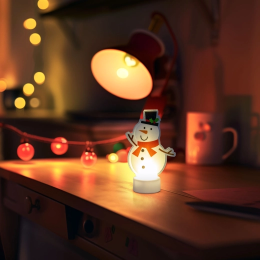 LED snowman decoration with warm white light, battery operated