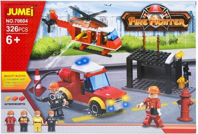 Građevinski set Jumei Vatrogasci 326 dijelova (vatrogasno vozilo i helikopter) - 1 komad