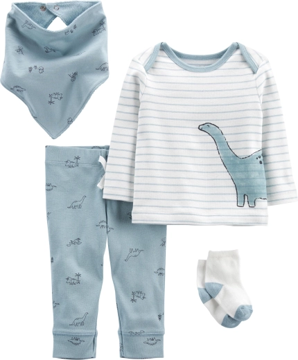 Carter’s 4-dijelni set za dječake Blue Dino – majica dugih rukava, hlače (trenerka), čarape i slinček