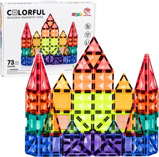 Magnetic building set – colorful 3D STEM panels (73 pieces)