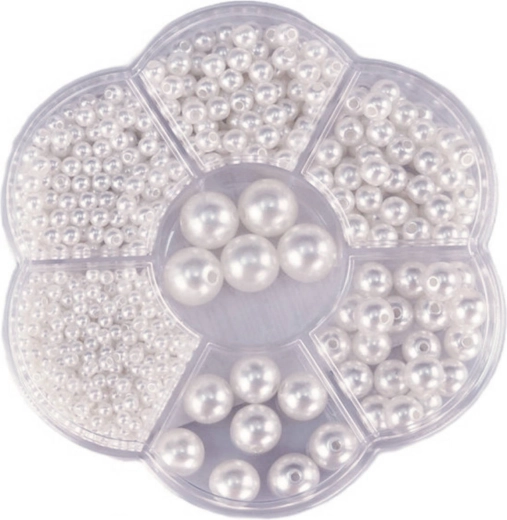 Metalne bijele perle za nizanje u kutiji 1150 kom (3–12 mm)