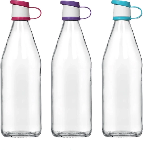 Staklena boca 1 l s plastičnim poklopcem, mix boja