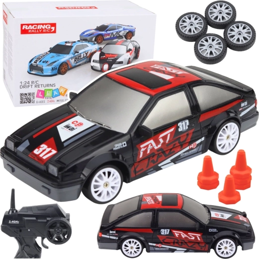 RC driftovski auto 1:24 s izmjenjivim kotačima, crni