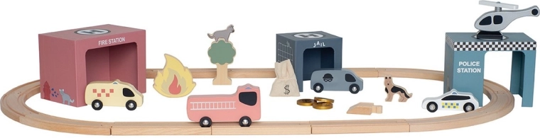 Jabadabado wooden rescue services train track set