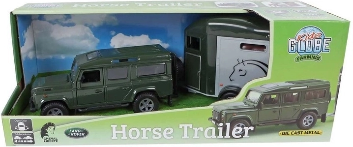 Kids Globe Farming Land Rover s prikolicom za konje s pull-back pogonom