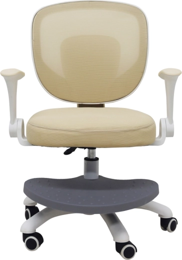 Children’s swivel chair for a desk with adjustable height and footrest, beige