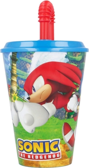 Dječja čaša za vodu sa slamkom STOR 40530 430 ml Jež Sonic (plava i crvena)