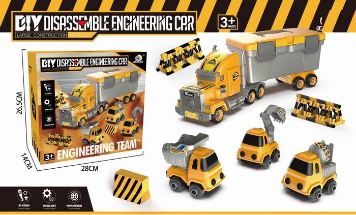 Teretni kontejnerski tegljač sa građevinskim vozilima