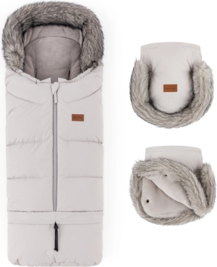 Petite&Mars zimski set: zimska vreća Arctic 4u1 + rukavice za kolica Furry, boja champagne shower