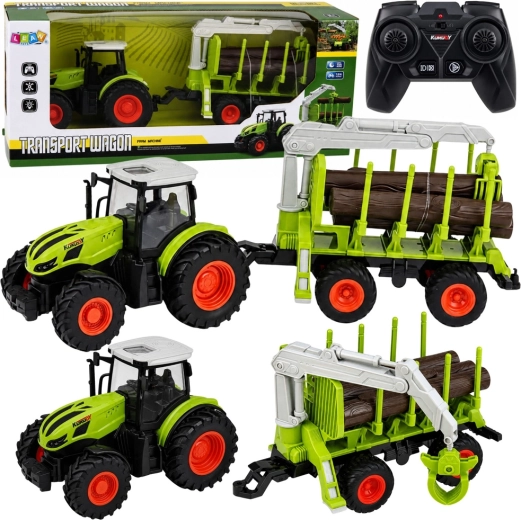 RC traktor sa šumskom prikolicom i hvataljkom za drvo 1:24