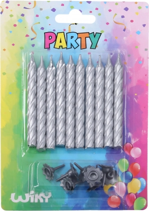 Set svjećica s držačima, srebrna, 10 + 10 kom