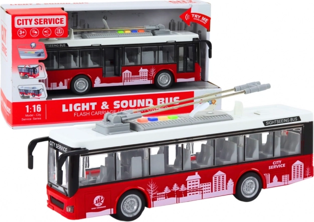 Trolleybus 1:16 Lights Sounds Drives Red and White