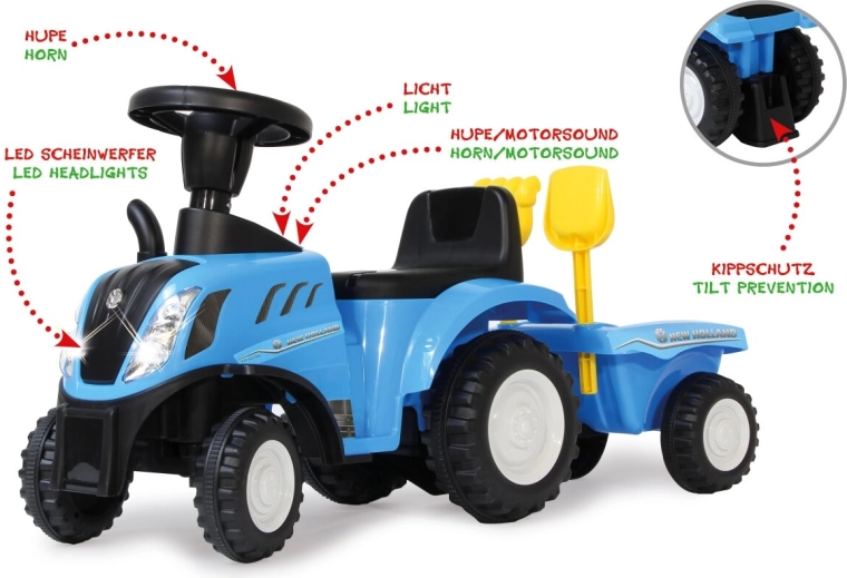 New Holland T7 Children's Ride-On Tractor with Trailer 2-in-1 Blue