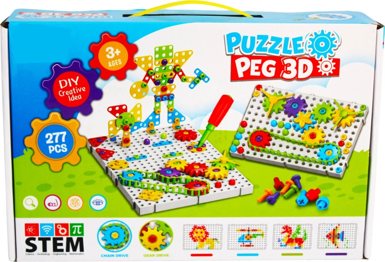 Creative 3D Building Set Puzzle Peg with Tools (277 pieces)