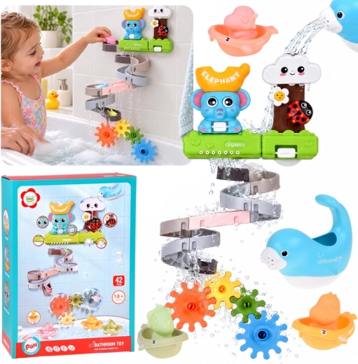 Bath water track with elephant and seal, 42 pieces