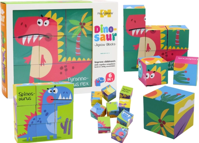 Edukativne puzzle kocke 6-u-1 Dino svijet, 9 dijelova