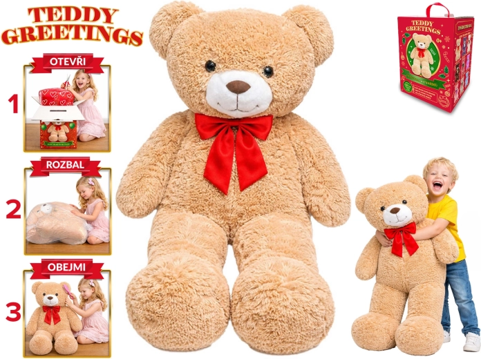 Teddy Greetings plush teddy bear with bow, 120 cm, beige