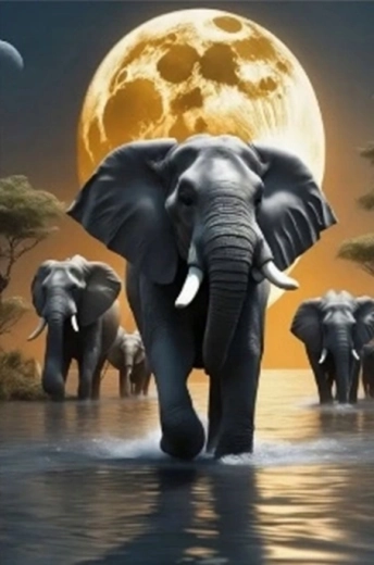 Dijamantno slikanje Slonovi pod mjesečinom 30 × 40 cm