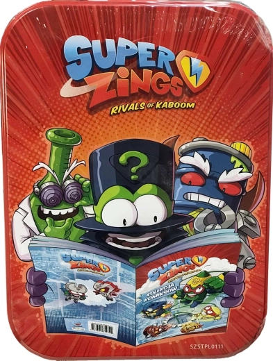 SuperZings kolekcionarska limenka s stripom, plaštom i magnetom – oštećena ambalaža