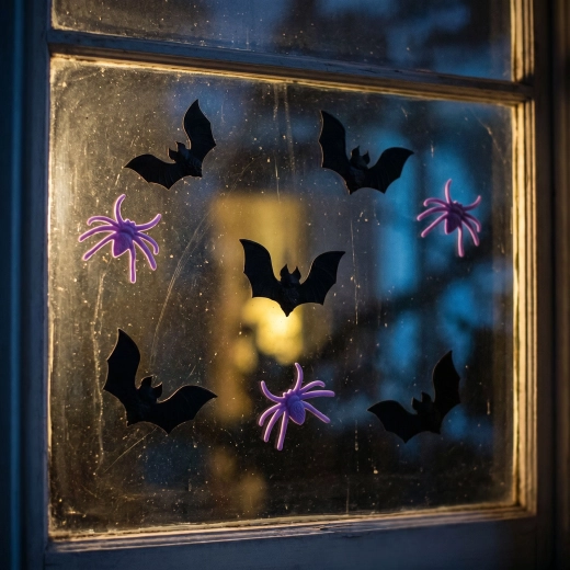Halloween 3D Gel Window Decorations with Bats and Spiders, 9 pcs