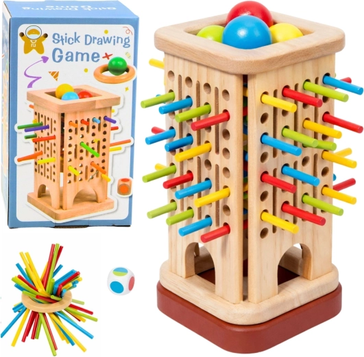 Drvena vještinska igra – toranj sa štapićima i kuglicama, 37 dijelova