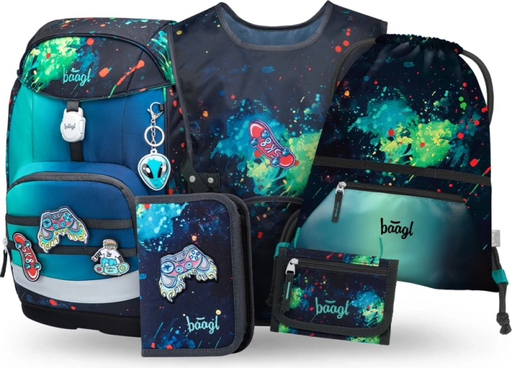 Baagl školski set Airy Plus Chill – ruksak, pernica, vrećica, pregača i novčanik