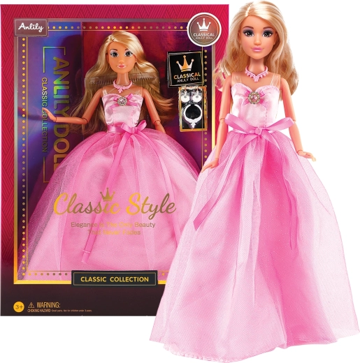 Modna lutka u večernjoj haljini – duga ružičasta