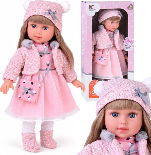 43 cm Doll with Long Hair in a Pink Dress and Coat