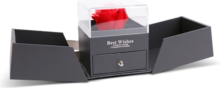 Gift box with artificial rose and necklace, black