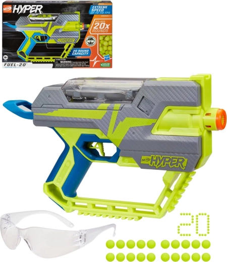 Hasbro Nerf Hyper Fuel-20 blaster with balls and protective glasses