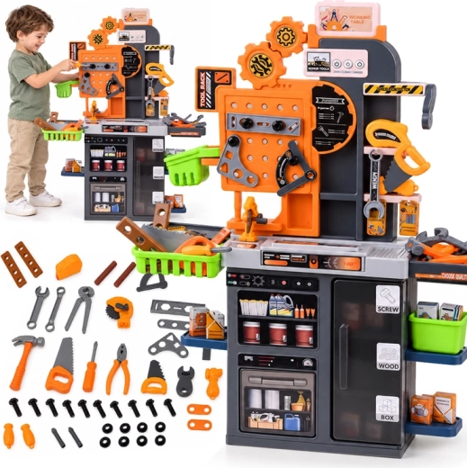 Children's workbench with tools and light and sound effects, 92 pieces
