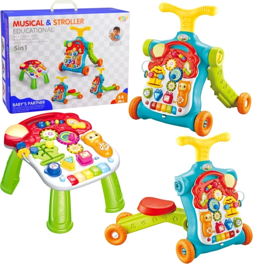 Multifunkcionalno hodalica 5-u-1 s odvojivim interaktivnim panelom, guralicom, romobilom i edukativnim stolićem