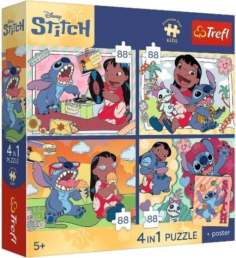 Premium dječje puzzle Stitch – 4×88 dijelova (svemirski motiv)