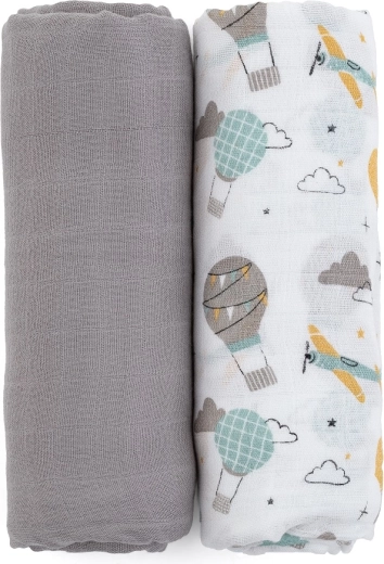 Petite&Mars bambusova muslinska dekica 2 kom misty grey planes 120 × 120 cm