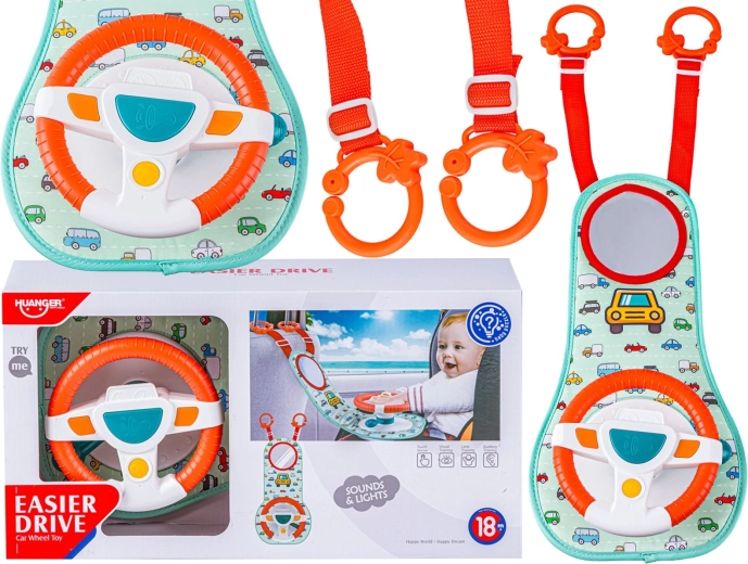 Educational interactive steering wheel for a car seat for little drivers